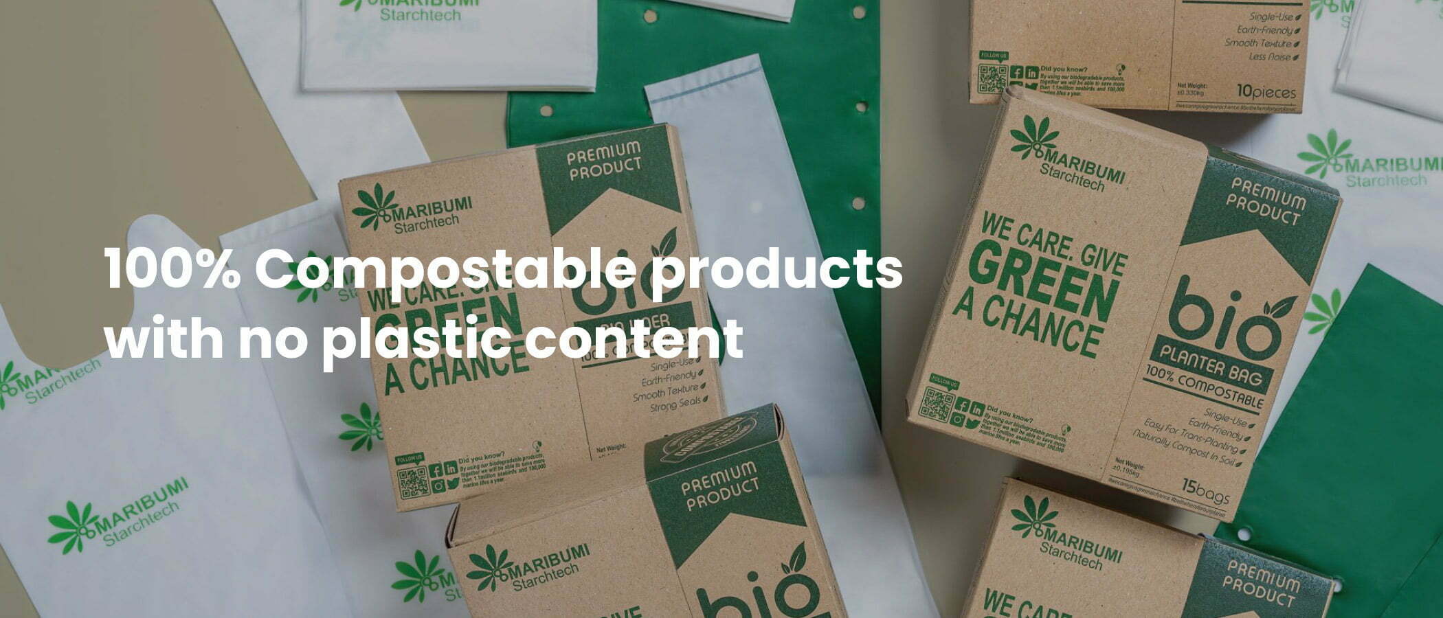 100% Compostable products with no plastic content